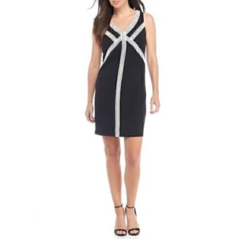 Maggy London Black Crochet Sheath Sleeveless Dress Size 14 NWT